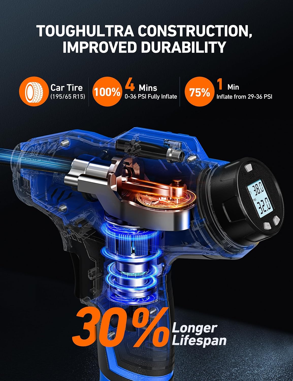 AstroAI C2 Cordless Tire Inflator Air Compressor 20V Rechargeable Battery Powered 160PSI Portable Handheld Air Pump with 12V Car Power Adapter Digital Pressure Gauge for Cars Motorcycles Blue