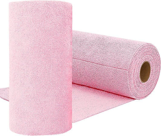 Niurewan Microfiber Cleaning Cloth Roll,75 Pack Reusable Tear Away Microfiber Towels,Ultra Absorbent Dish Rags for Car,Home,Garage or Shop (Pink)