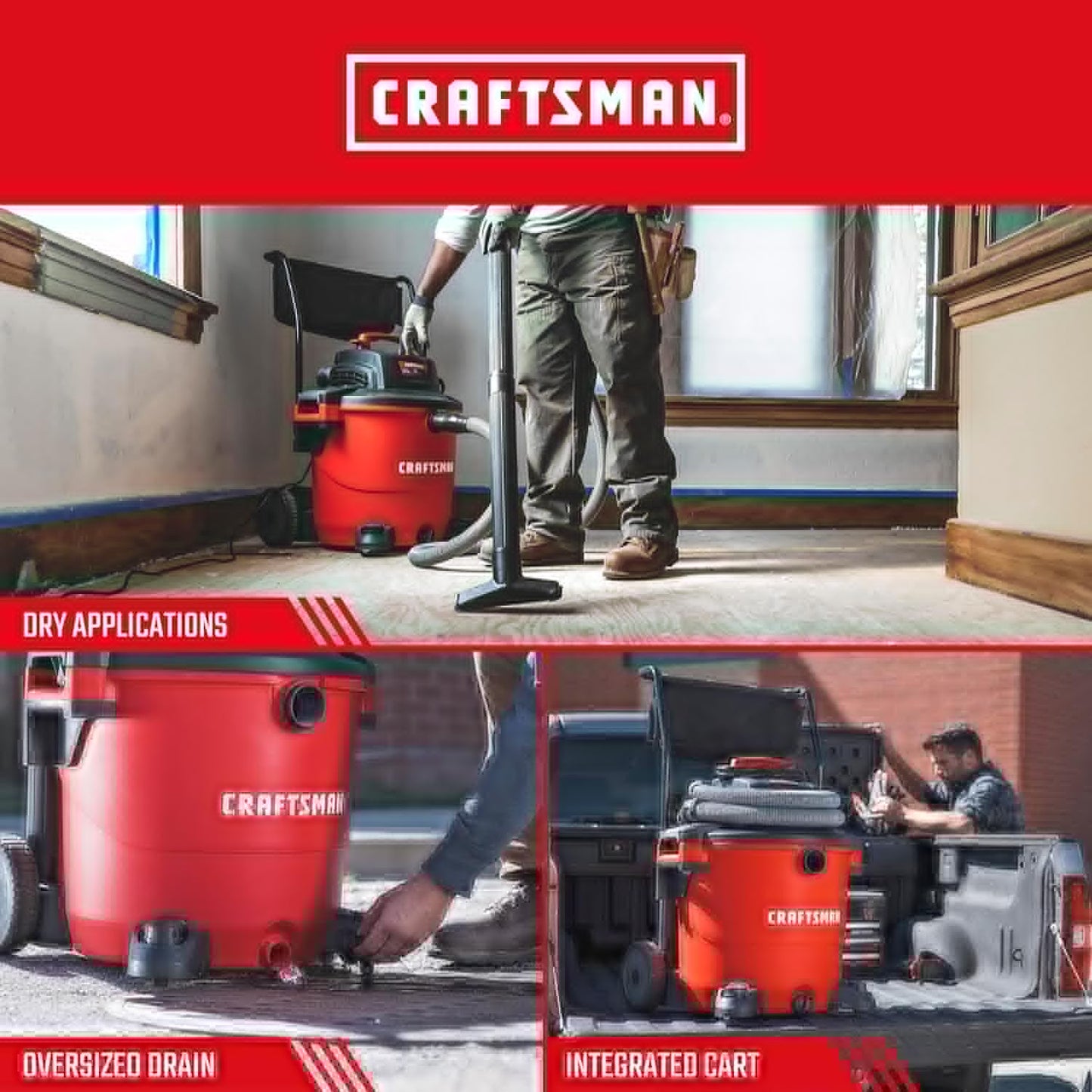 CRAFTSMAN CMXEVBE17656 20 Gallon 6.5 Peak HP Wet Dry Vac with Cart, Heavy-Duty Shop Vacuum Wet and Dry with Fine Dust Filter, Dust Bag, Hose and Attachments for Shop, Garage, Jobsite Cleaning