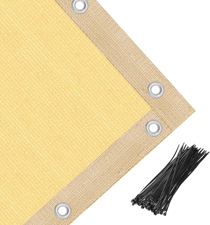 Amagenix 90% Shade Fabric 14'X 17' Sand Sun Shade Cloth with Grommets for Pergola Replacement Shade Cover Canopy, Heavy Duty, Cable Zip Ties Included (We Customized)