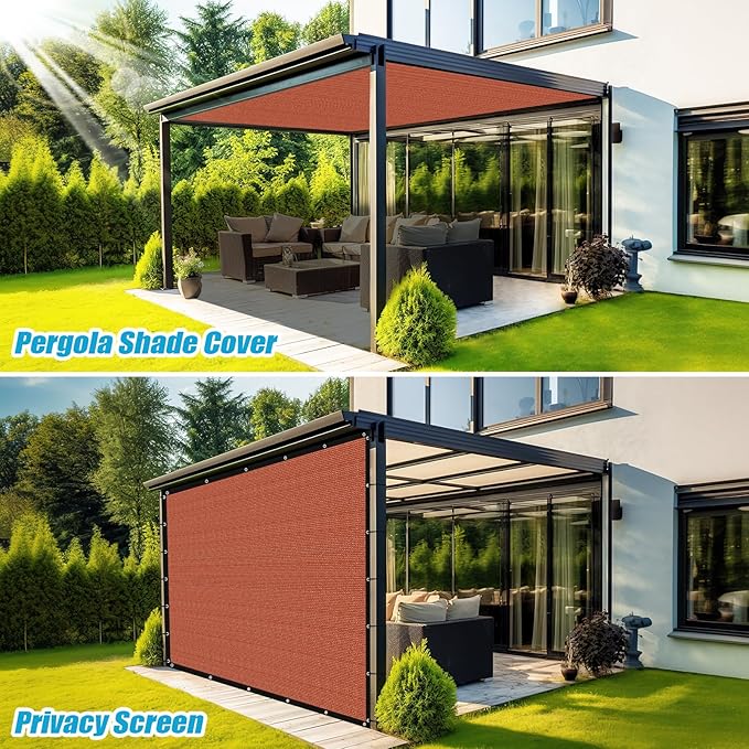 Amagenix 90% Pergola Shade Cover 8' X 14' Sun Shade Cloth with Grommets for Outdoor Garden Patio Porch, Commercial Grade 200 GSM - Cable Zip Ties Included (We Customized) GN108, Rust Red