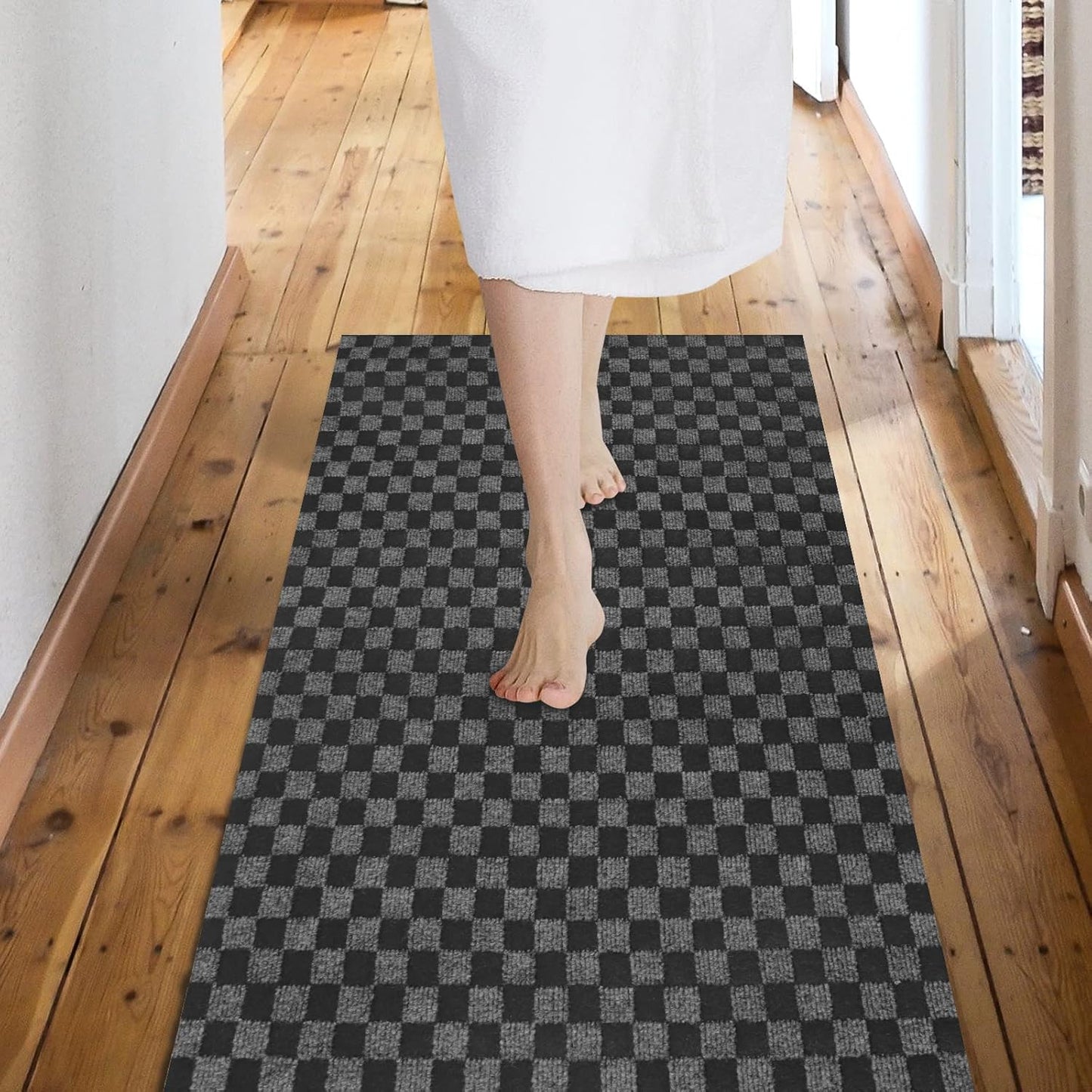 Custom Size Backed Non-Slip Area Rugs Runner, Easy Clean, Waterproof Runner Rugs for Hallway Entryway, Kitchen, Laundry, 2FT x 8FT, Gray Checkered