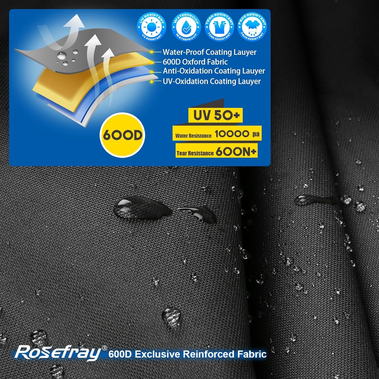 Rosefray Motorcycle Cover with Side+Top Box Heavy Duty 600D Waterproof for Touring Models Harley Davidson Ultra Limited,Road Glide Limited, Gold Wing,Road Master,Indoor & Outdoor Storage Gray