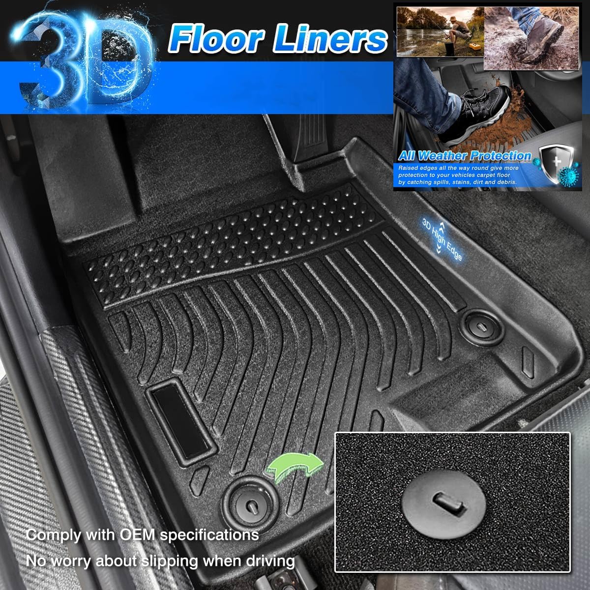 Cartist Floor Mats Compatible with Spark Accessories All Weather Floor Mat for 2016-2022 Chevy Chevrolet Spark Carpet Protection 3D TPE (Not Fit Spark EV)