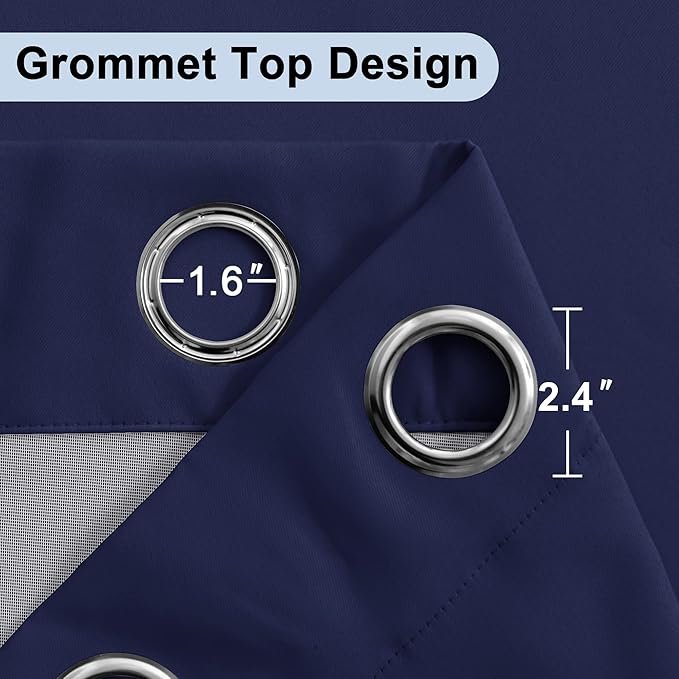 XWZO 100% Blackout Curtains 84 Inches Long with Tiebacks- Narrow Wide Heat Blocking and Soundproof Curtain Panels with Grommets for Short Windows, Navy Blue, W38 x L84, Set of 2
