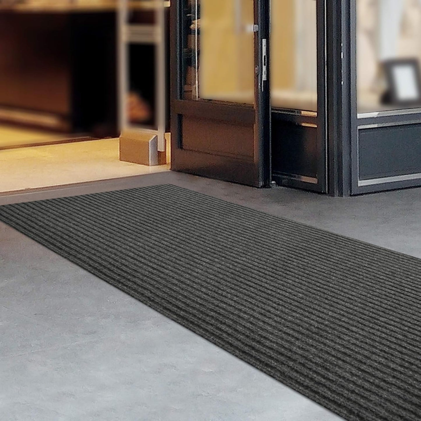 iCustomRug Spartan Weather Warrior Duty Indoor/Outdoor Utility Ribbed in 3ft,4ft,6ft Widths 70 Custom Sizes with Natural Non-Slip Rubber Backing 4'X16' in Charcoal