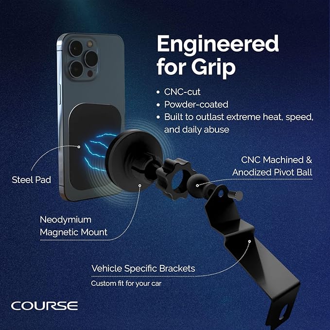 Course Motorsports Direct Fit Phone Mount | MagSafe Compatible | Custom Fit Car Phone Mount | Ford Mustang Phone Holder | Compatible with Ford Mustang, GT, GT-350, GT-500 (2015-2023)