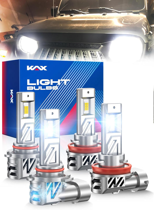 2025 10X Brightener 9005 9006 Led Bulbs Combo for Car Owners, 100000Lm HB3 HB4 for Drivers at Night, During Bad Weather, 1:1 Real Size, 100000 Hours Lifespan, 99% Fit Vehicles, Plug & Play, 4 Pack