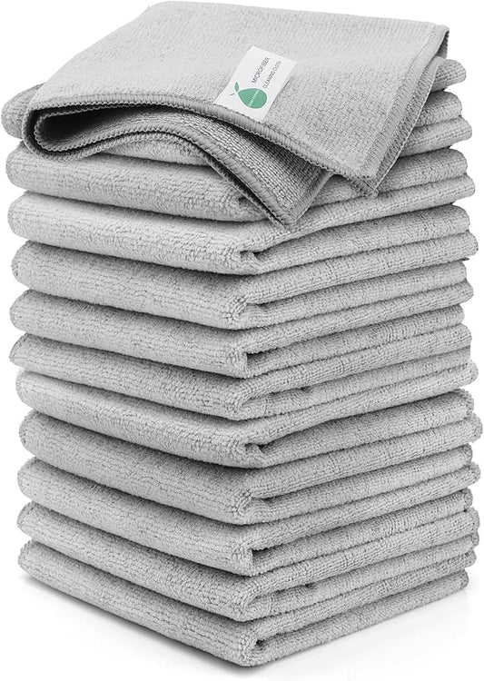Microfiber Cleaning Cloths-12 Pack,Microfiber Towels for Cars & Kitchen,Highly Absorbent Cleaning Towel,Lint Free Streak Free Rags for House,Window,Grey(12.2"x12.2")