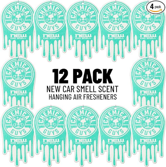 Chemical Guys Car Fresheners, Hanging Air Fresheners - New Car Scent for Cars, Trucks, SUVs, RVs, Home, Office, Work, Dorm Room, & More - 12 Pack