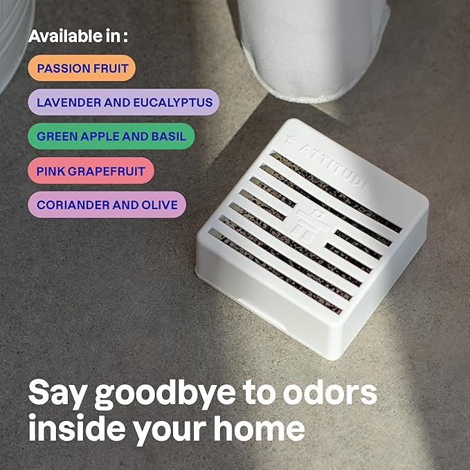 ATTITUDE Odor Eliminator with Activated Carbon, Plant-Based Air Purifier, Vegan, Lavender & Eucalyptus Scent, 8 Ounces