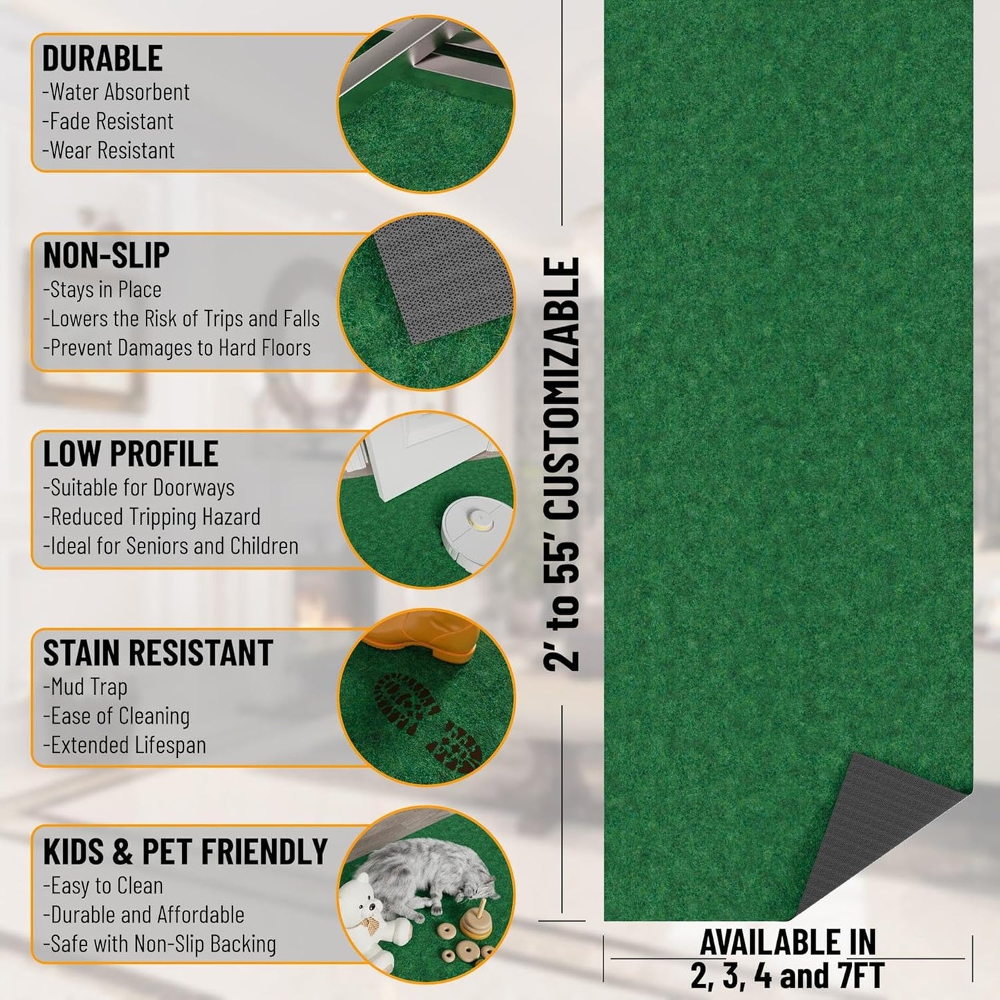Ottomanson 5' x 6'6" Mud Mat Area Rug Scraper Carpet - Non-Slip, Dirt Trapping for Indoor & Outdoor Use - Ideal for Entryway, Garage, Kitchen, Patio & High-Traffic Areas, Green