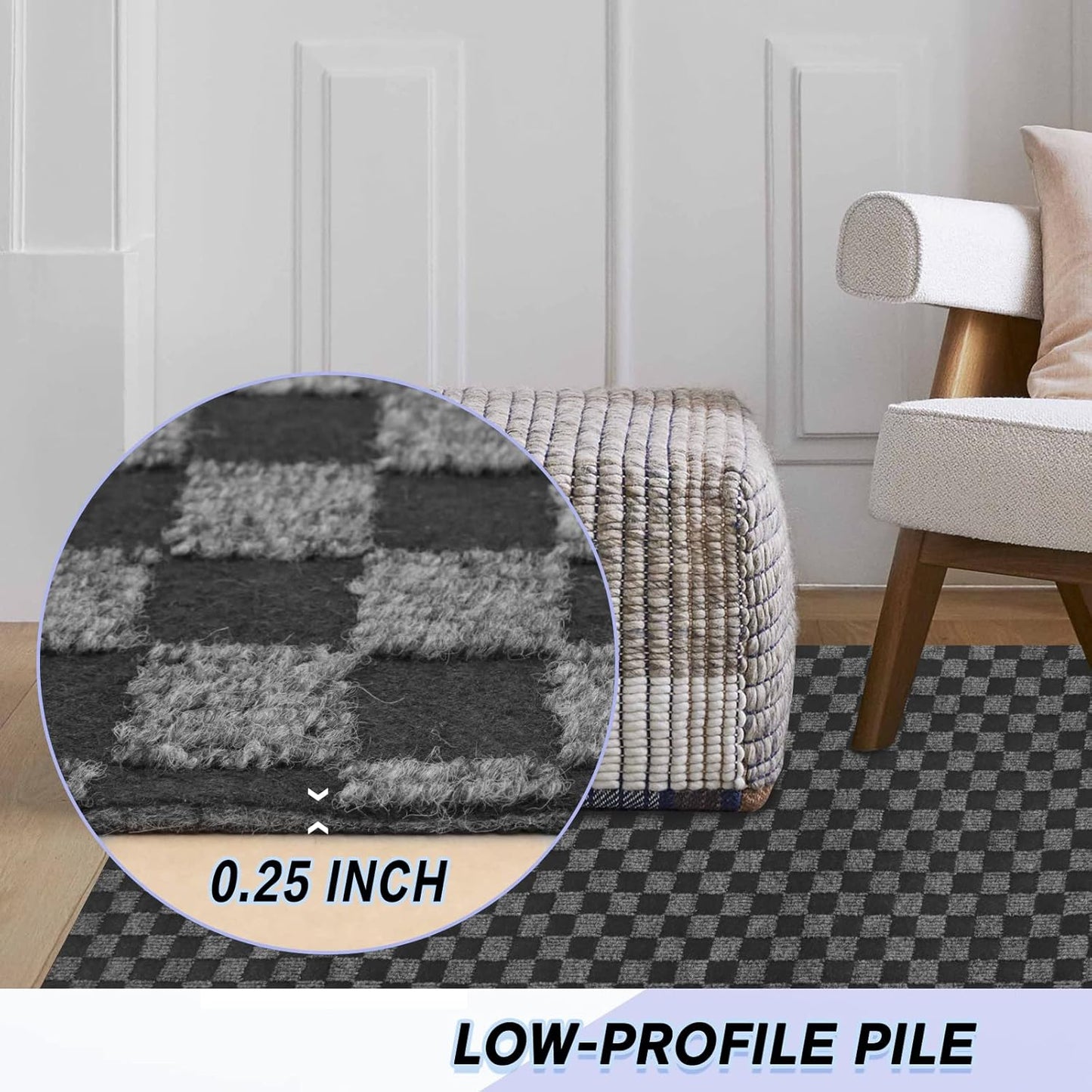 Custom Size Backed Non-Slip Area Rugs Runner, Easy Clean, Waterproof Runner Rugs for Hallway Entryway, Kitchen, Laundry, 4FT x 34FT, Gray Checkered