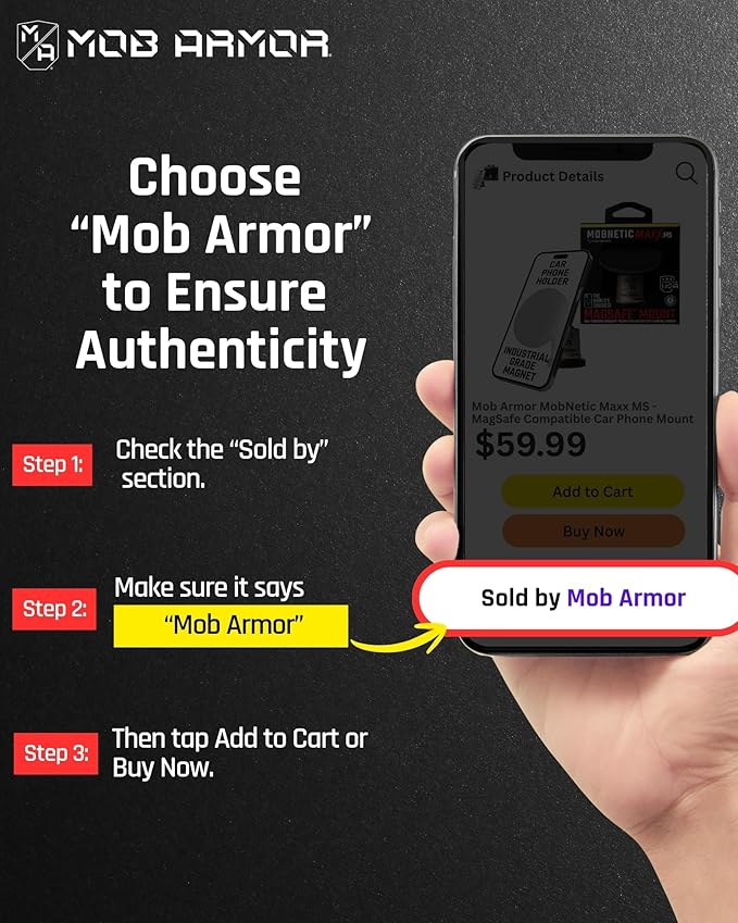 Mob Armor MobNetic Maxx MS - MagSafe Compatible Car Phone Mount w/ 90º Tilt, 360º Rotation & Durable Aluminum Build, Magnetic Holder for iPhone & Android Devices, USA Assembled - Red