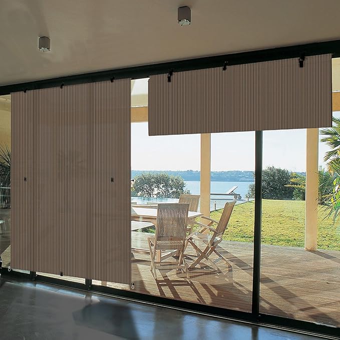 Bynbbur 5'W x 8.5'H Outdoor Patio Shades Foldable Roller Blinds, 220 GSM Sun Shade Roll Up Porch Screens Exterior Shade Cloth for Deck Pergola Backyard, Brown