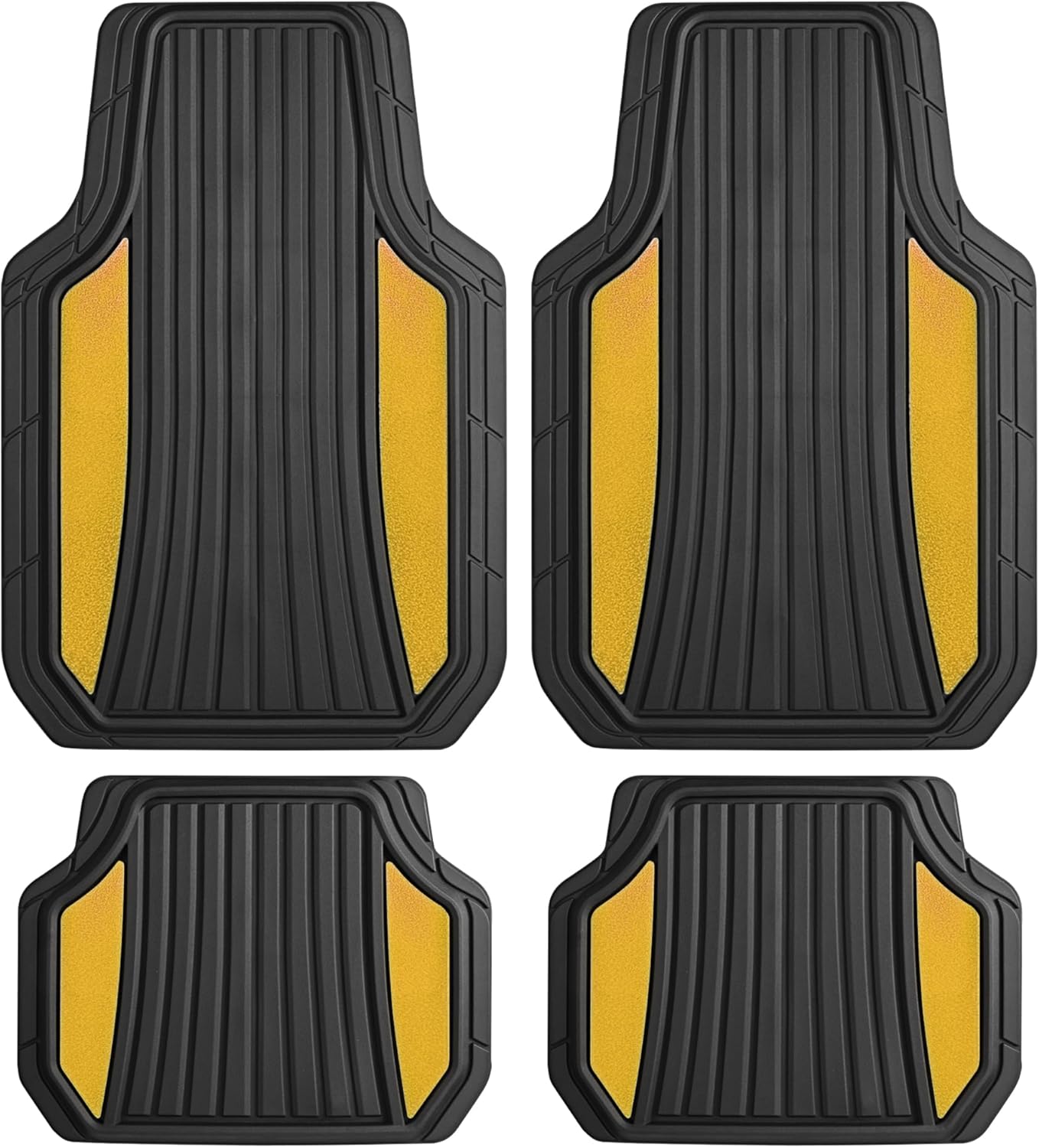Motor Trend ChromeTech Car Floor Mats Full Set - Durable Rubber Floor Mats for Cars with Two Tone Accent, All Weather Interior Protection for Front and Rear with Non-Slip Backing, Black/Gold