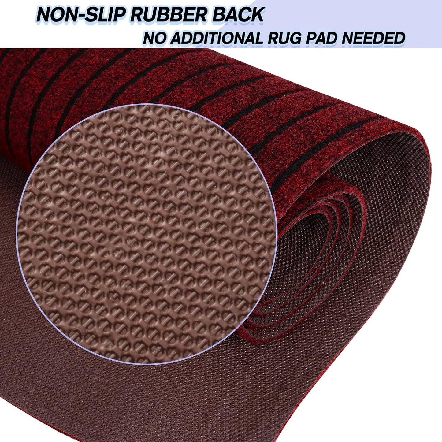 Custom Size Backed Non-Slip Area Rugs Runner, Easy Clean, Waterproof Runner Rugs for Hallway Entryway, Kitchen, Laundry, 4FT x 35FT, Red Stripe