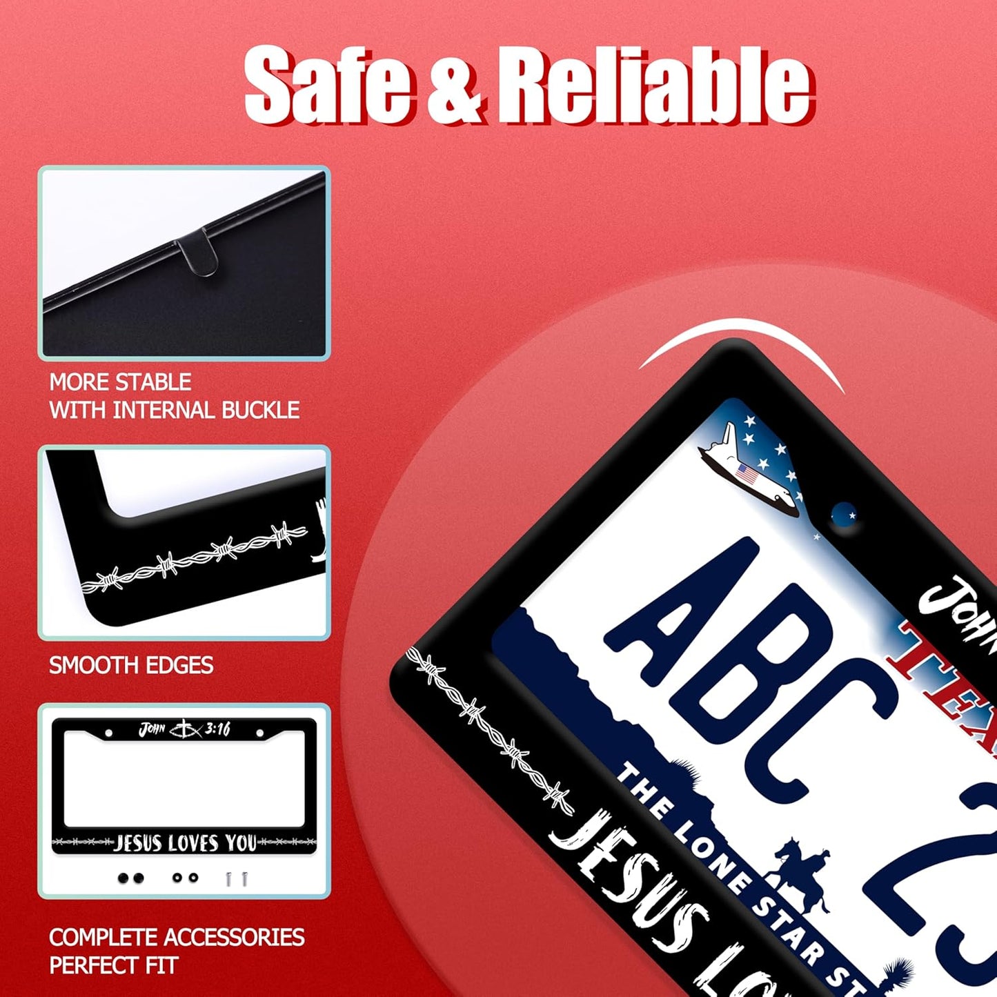John 3:16 Jesus Loves You License Plate Frame Christian License Plate Frames Funny Stainless Steel Accessories Cars Decor with 2 Holes and Screws Fits Standard Us Ca Vehicles Holder 12.2 X 6 Inch