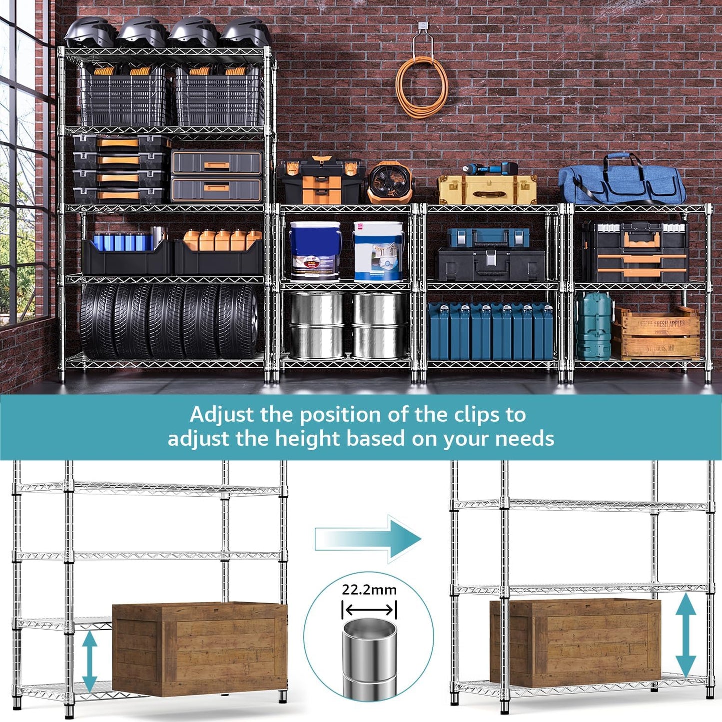 1750 LBS Storage Shelves 5-Tier Utility Shelving Unit Steel Organizer Wire Rack for Home,Kitchen,Office,Garage, Capacity 17.7" D x 47.2" W x 72.3" H
