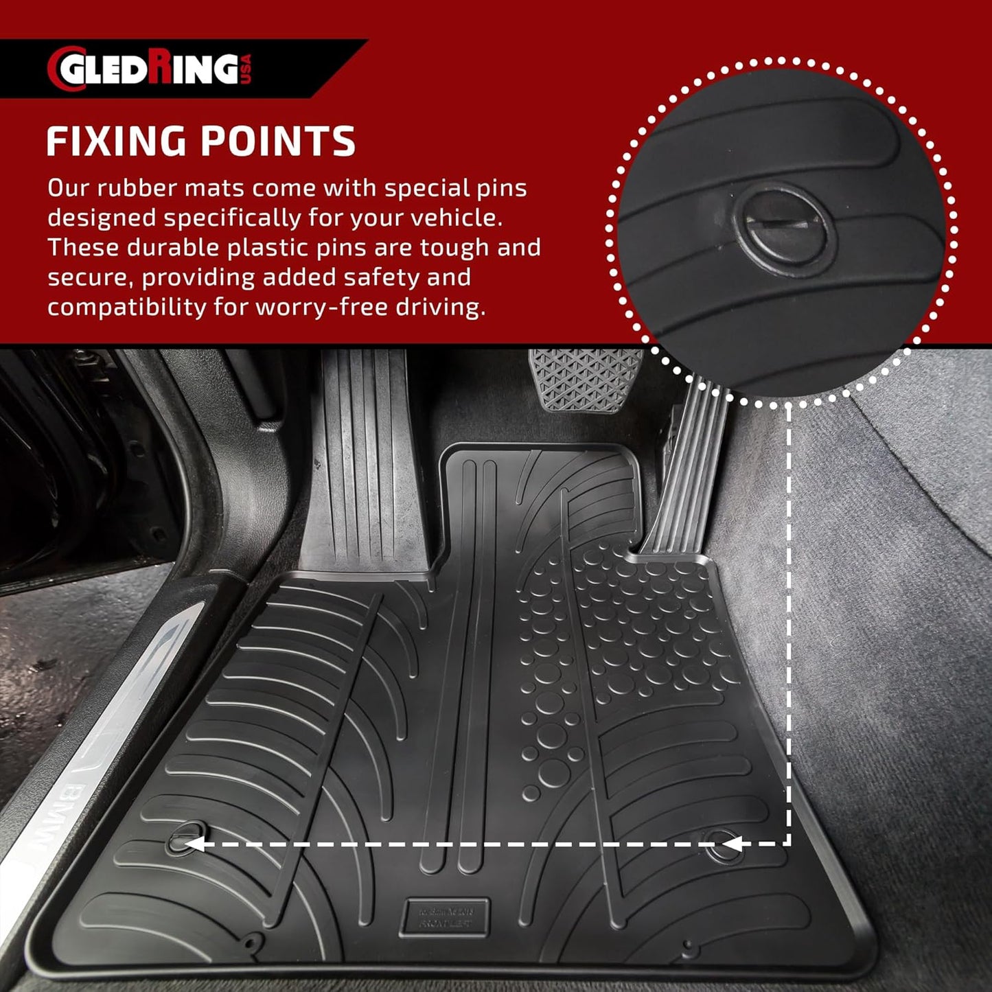 Gledring USA Custom Fit All-Weather Rubber Floor Mats Intended for Mercedes Benz ML Class/ML 63 AMG (W164) 2006-2011, No Trimming Required, Tailored Custom Fit, Protects from Rain, Mud, and Snow
