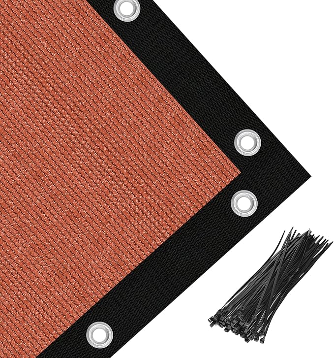 Amagenix 90% Pergola Shade Cover 14' X 14' Sun Shade Cloth with Grommets for Outdoor Garden Patio Porch, Commercial Grade 200 GSM - Cable Zip Ties Included (We Customized) GN108, Rust Red