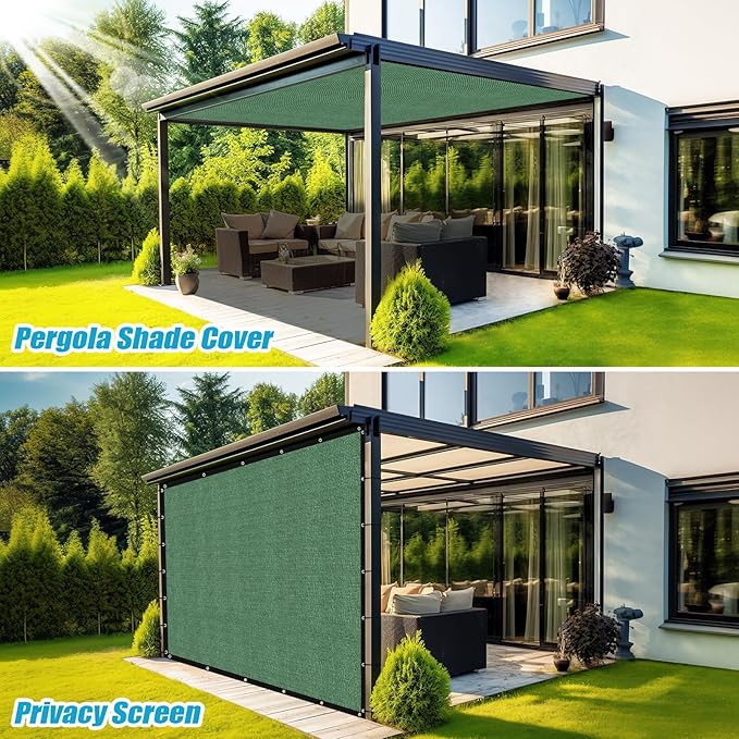 Amagenix 90% Pergola Shade Cover 12' X 14' Sun Shade Cloth with Grommets for Outdoor Garden Patio Porch, Commercial Grade 200 GSM - Cable Zip Ties Included (We Customized) GN108, Green