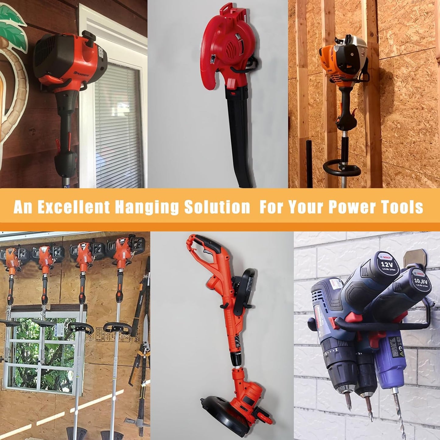 String Trimmer Hanger, Weedeater Rack, Garage Wall Power Tool Hooks, Utility Hooks for Tool Organizers and Storage 3 Pcs