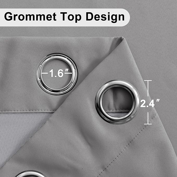 XWZO 100% Blackout Curtain Panels with Tiebacks- Thermal Insulated Black Liner Short Curtains, Noise Reducing and Heat Blocking Drapes for Hall and Studio Windows, Grey, W38 x L72, Set of 2