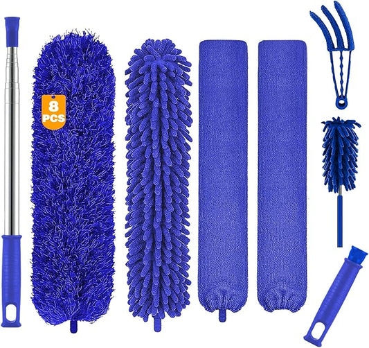 Buysenton Microfiber Duster, 8PCS Feather Duster with 100 Inch Telescoping Extension Pole, Reusable Bendable Dusters, Washable Lightweight Dusters for Ceilings Fans(2023 UAGRED)