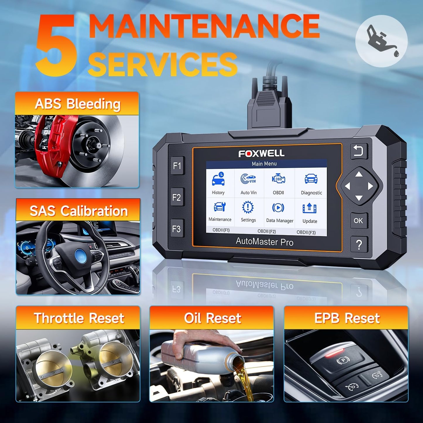 2025 FOXWELL NT614 Elite OBD2 Scanner with 5 Resets ABS Bleeding, SAS Calibration, Oil, EPB, Throttle, Upgrade of NT604 Code Reader Scan Tools, ABS SRS Engine Transmission Battery Test Car Scanner