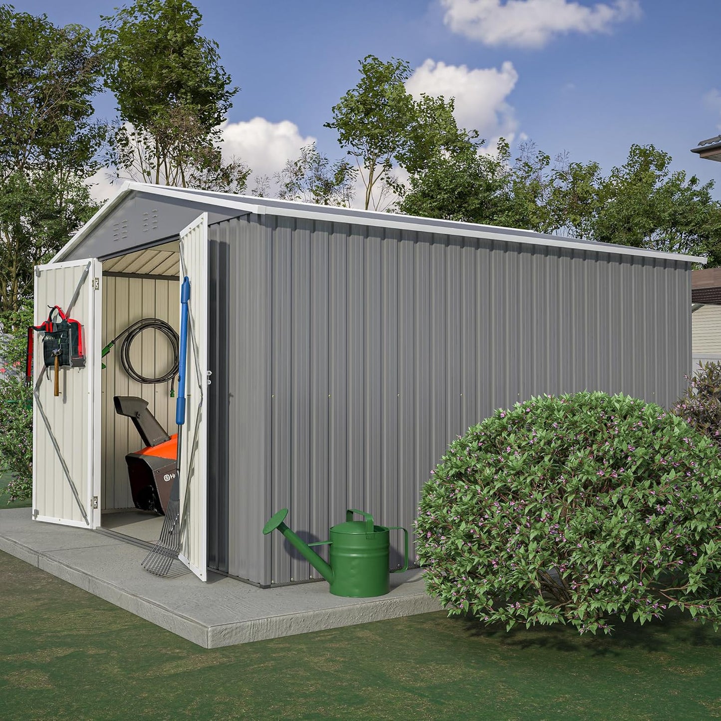 10x10 FT Outdoor Storage Shed, Large Metal Tool Sheds with Updated Frame Structure and Lockable Doors, Garden Shed for Backyard Garden Patio Lawn