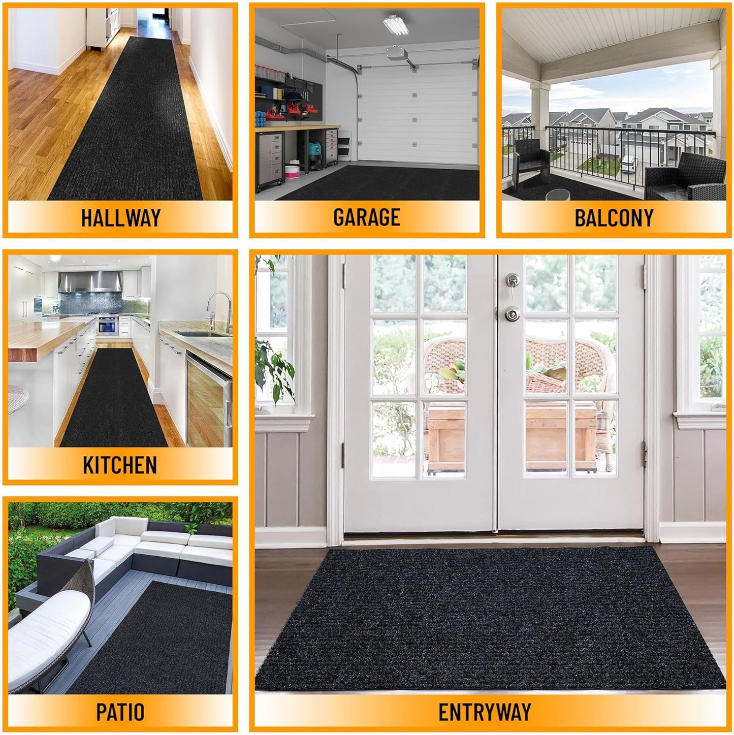 Ottomanson 2'7" x 27' Hallway Runner with Scraper Pile - Extra Durable Non-Slip Rug Mat for Indoor & Outdoor Use - Ideal for Kitchen, Entryway & Garage - High-Traffic Carpet, Black