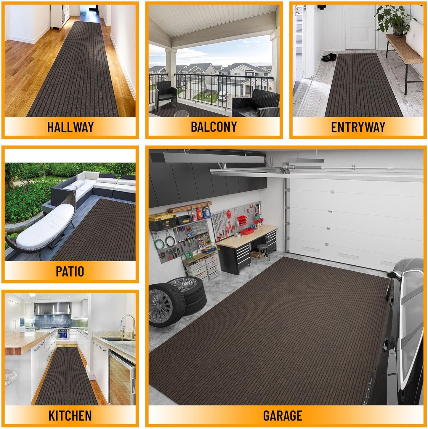 Ottomanson Mud Mat 2' x 2'7" Entryway Rug - Non-Slip Scraper Doormat for Muddy Paws, Dirt Trapping Indoor/Outdoor Mat for High-Traffic Areas, Kitchen, Garage, Patio, Brown