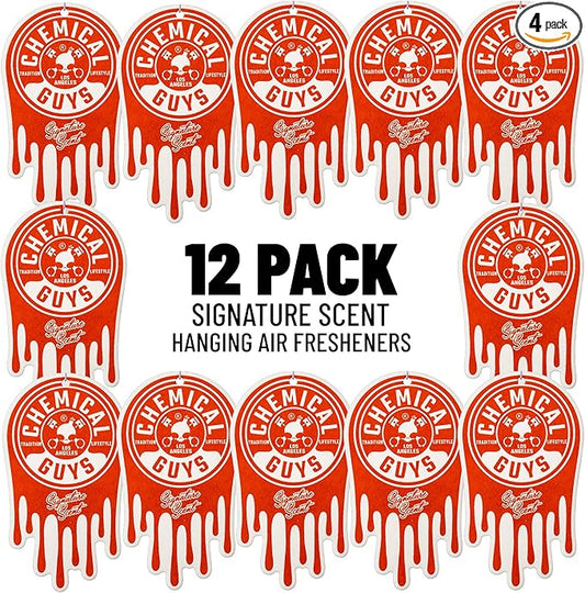Chemical Guys Car Fresheners, Hanging Air Fresheners - Signature Scent for Cars, Trucks, SUVs, RVs, Home, Office, Work, Dorm Room, & More - 12 Pack