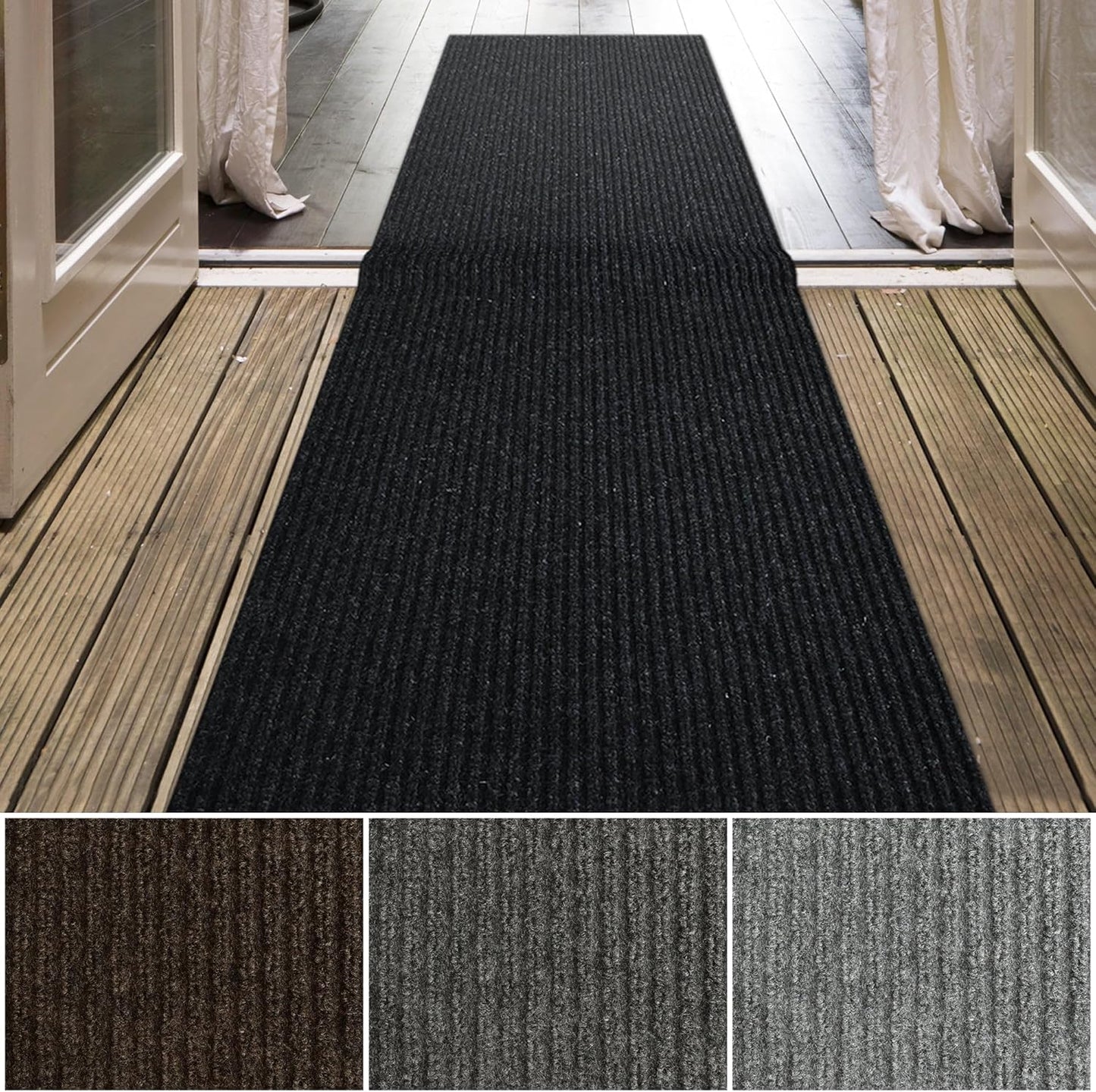iCustomRug Spartan Weather Warrior Duty Indoor/Outdoor Utility Ribbed in 3ft,4ft,6ft Widths 70 Custom Sizes with Natural Non-Slip Rubber Backing 4'X20' in Black