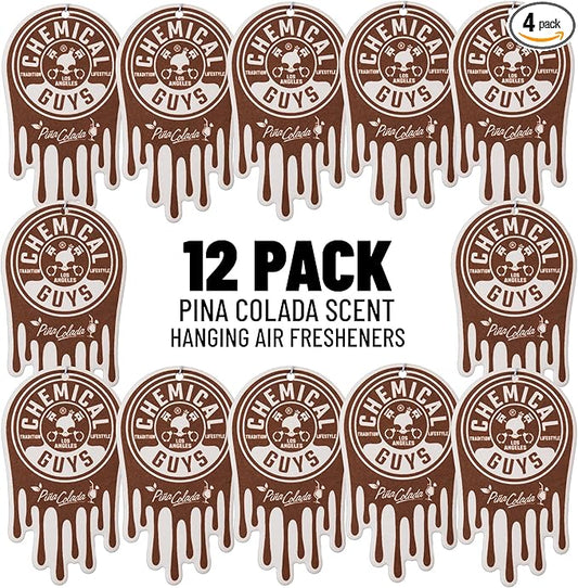 Chemical Guys Car Fresheners, Hanging Air Fresheners - Pina Colada Scent for Cars, Trucks, SUVs, RVs, Home, Office, Work, Dorm Room, & More - 12 Pack