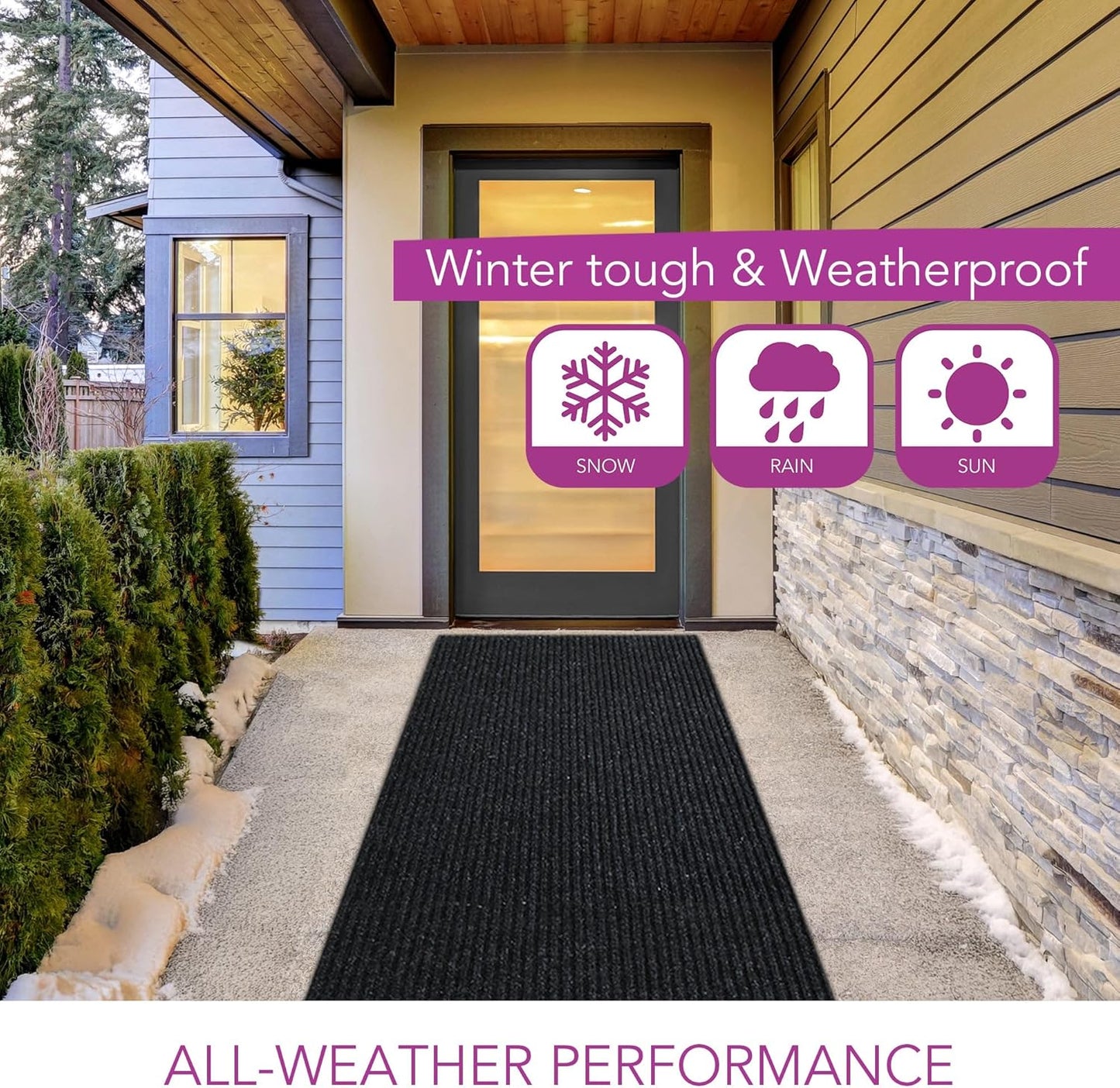 iCustomRug Spartan Weather Warrior Duty Indoor/Outdoor Utility Ribbed in 3ft,4ft,6ft Widths 70 Custom Sizes with Natural Non-Slip Rubber Backing 4'X18' in Black