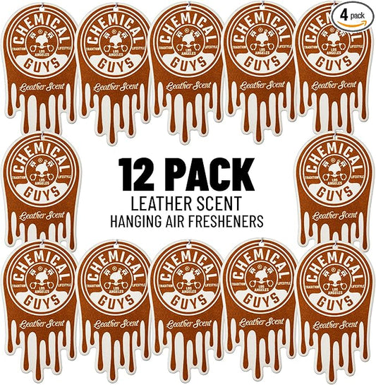 Chemical Guys Hanging Air Fresheners - Leather Scent for Cars, Trucks, SUVs, RVs, Home, Office, Work, Dorm Room, & More - 12 Pack - AIR40904
