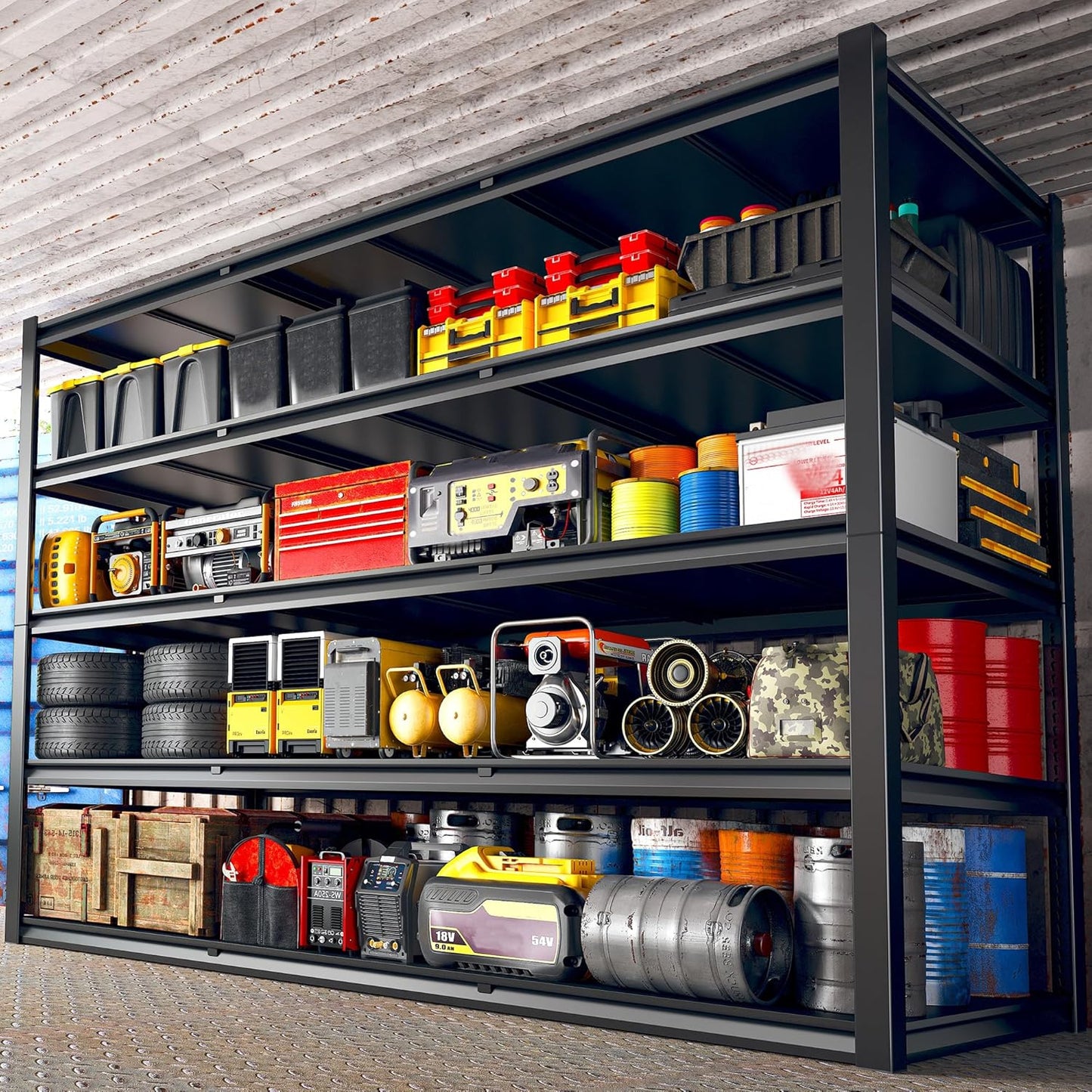 REIBII 60" W Garage Shelving 3000LBS Garage Shelving Heavy Duty Storage Shelves, 5 Tier Metal Shelves, Adjustable Industrial Shelf for Warehouse, Basement, Pantry, 60" W x 24" D x 72" H