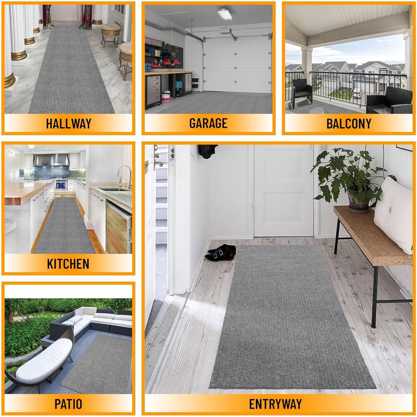 Ottomanson 6'6" x 24' Hallway Runner with Scraper Pile - Extra Durable Non-Slip Rug Mat for Indoor & Outdoor Use - Ideal for Kitchen, Entryway & Garage - High-Traffic Carpet, Gray