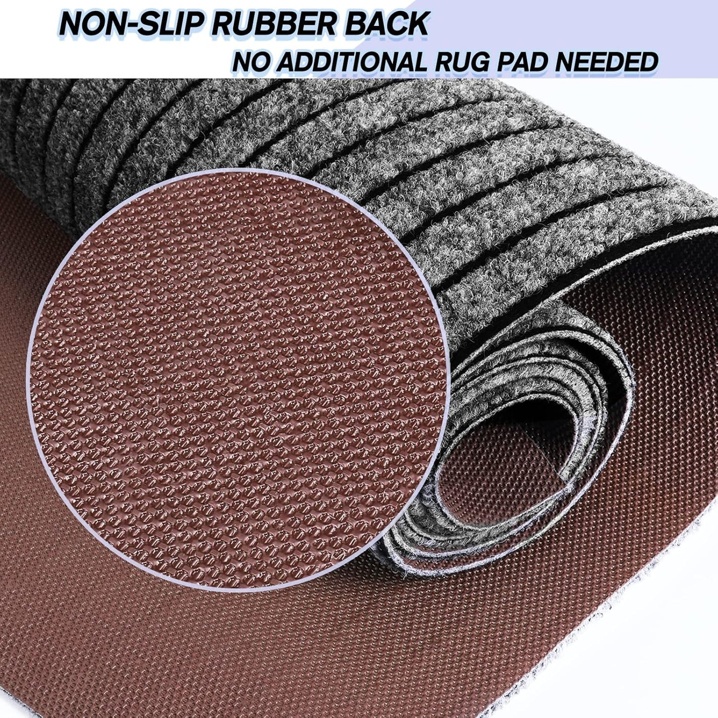Custom Size Backed Non-Slip Area Rugs Runner, Easy Clean, Waterproof Runner Rugs for Hallway Entryway, Kitchen, Laundry, 4FT x 8FT, Gray Stripe