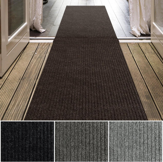 iCustomRug Spartan Weather Warrior Indoor/Outdoor Utility Ribbed Carpet Runner with Non-Slip Thermoplastic Rubber Backing, 6ft X 78ft in Brown