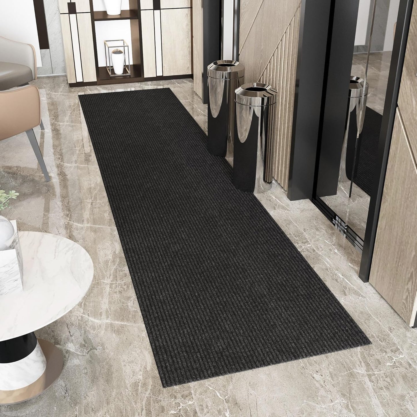 Ottomanson 2'7" x 18' Hallway Runner with Scraper Pile - Extra Durable Non-Slip Rug Mat for Indoor & Outdoor Use - Ideal for Kitchen, Entryway & Garage - High-Traffic Carpet, Black