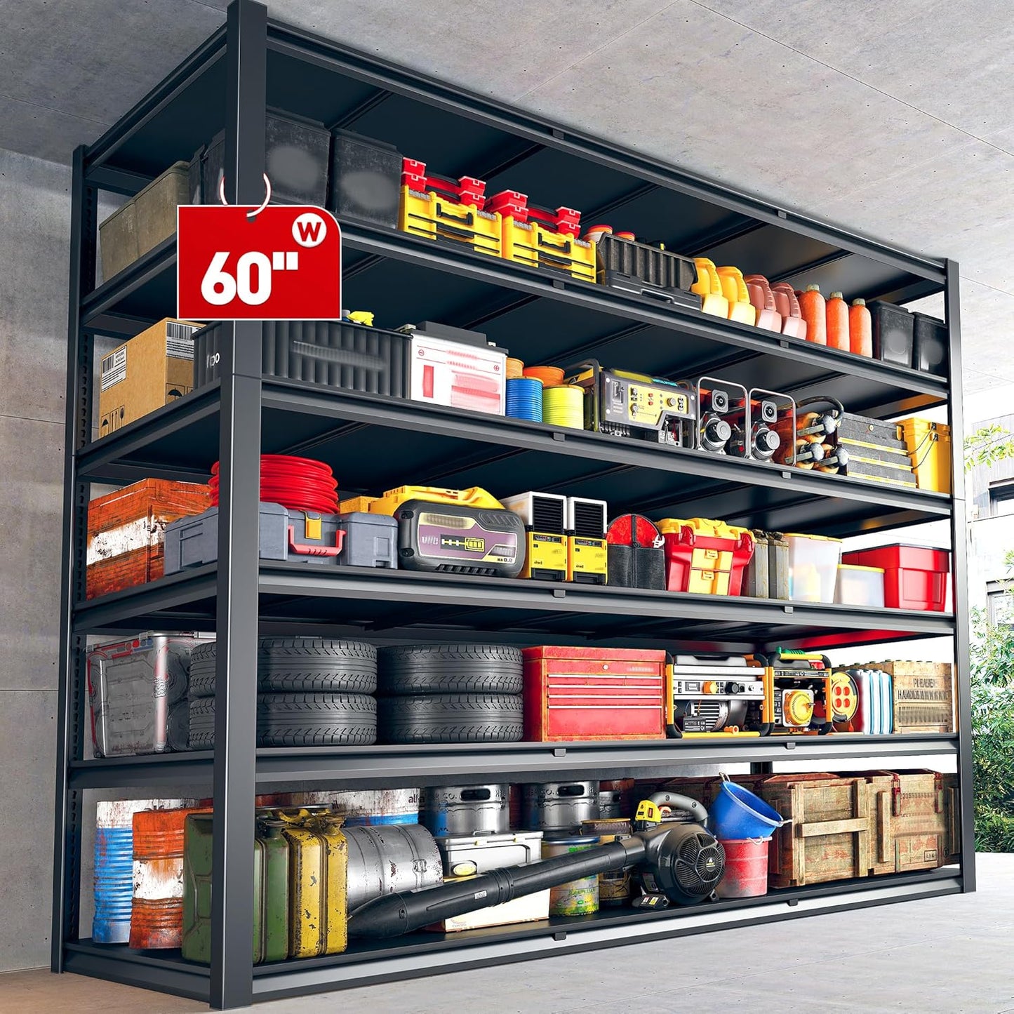 REIBII 84“H Garage Shelving Heavy Duty Storage Shelves 3500 LBS Adjustable Metal Shelving Uints and Storage for Garage, Warehouse, School, Commercial, Business, 60 "W x 24 "D x 84 "H, 2 Pack