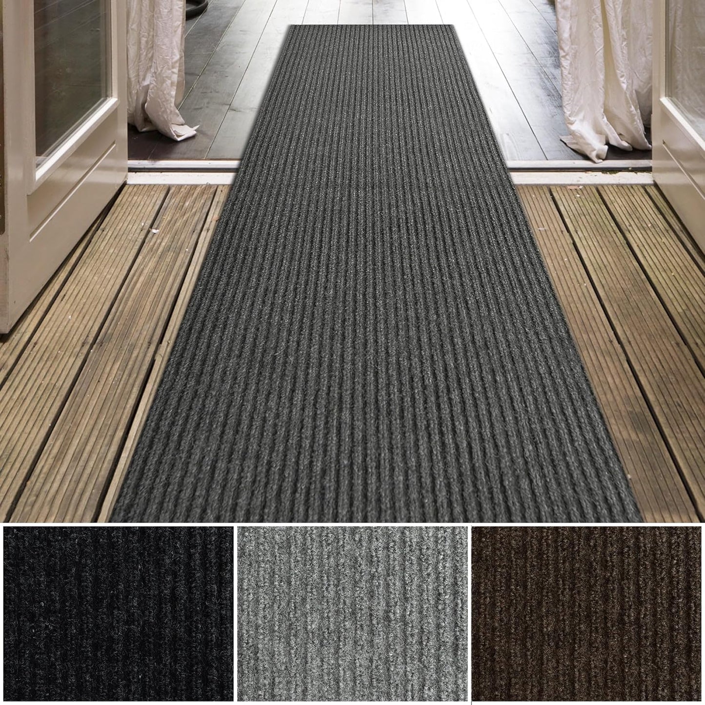 iCustomRug Spartan Weather Warrior Duty Indoor/Outdoor Utility Ribbed in 3ft,4ft,6ft Widths 70 Custom Sizes with Natural Non-Slip Rubber Backing 4'X34' in Charcoal