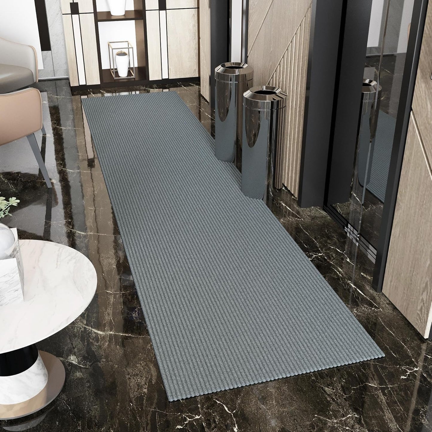 Ottomanson 2'7" x 46' Hallway Runner with Scraper Pile - Extra Durable Non-Slip Rug Mat for Indoor & Outdoor Use - Ideal for Kitchen, Entryway & Garage - High-Traffic Carpet, Gray