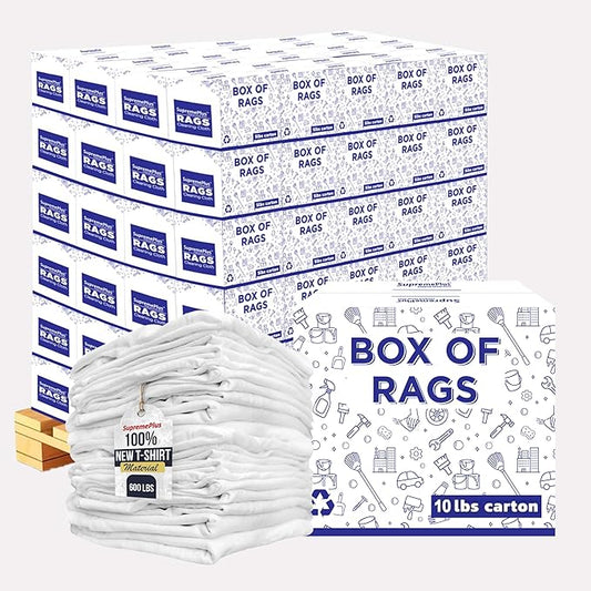 Premium New White Cotton Knit T-Shirt Rags (600 lbs. Pallet 60x10 lbs. Box of Rags) - Lint-Free, Soft & Absorbent Bulk Cleaning Cloths for Auto, Paint, Garage, Staining & Polishing