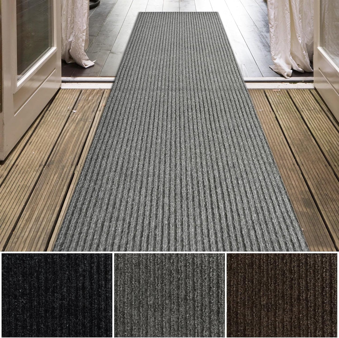 iCustomRug Spartan Weather Warrior Duty Indoor/Outdoor Utility Ribbed in 3ft,4ft,6ft Widths 70 Custom Sizes with Natural Non-Slip Rubber Backing 4'X66' in Grey