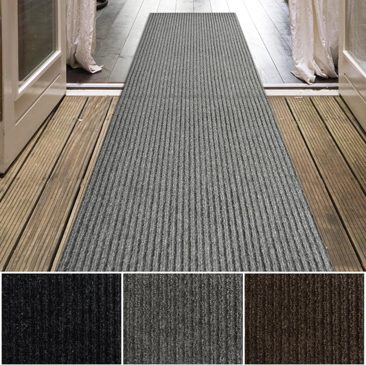 iCustomRug Spartan Weather Warrior Indoor/Outdoor Utility Ribbed Carpet Runner with Non-Slip Thermoplastic Rubber Backing, 3ft X 6ft in Grey