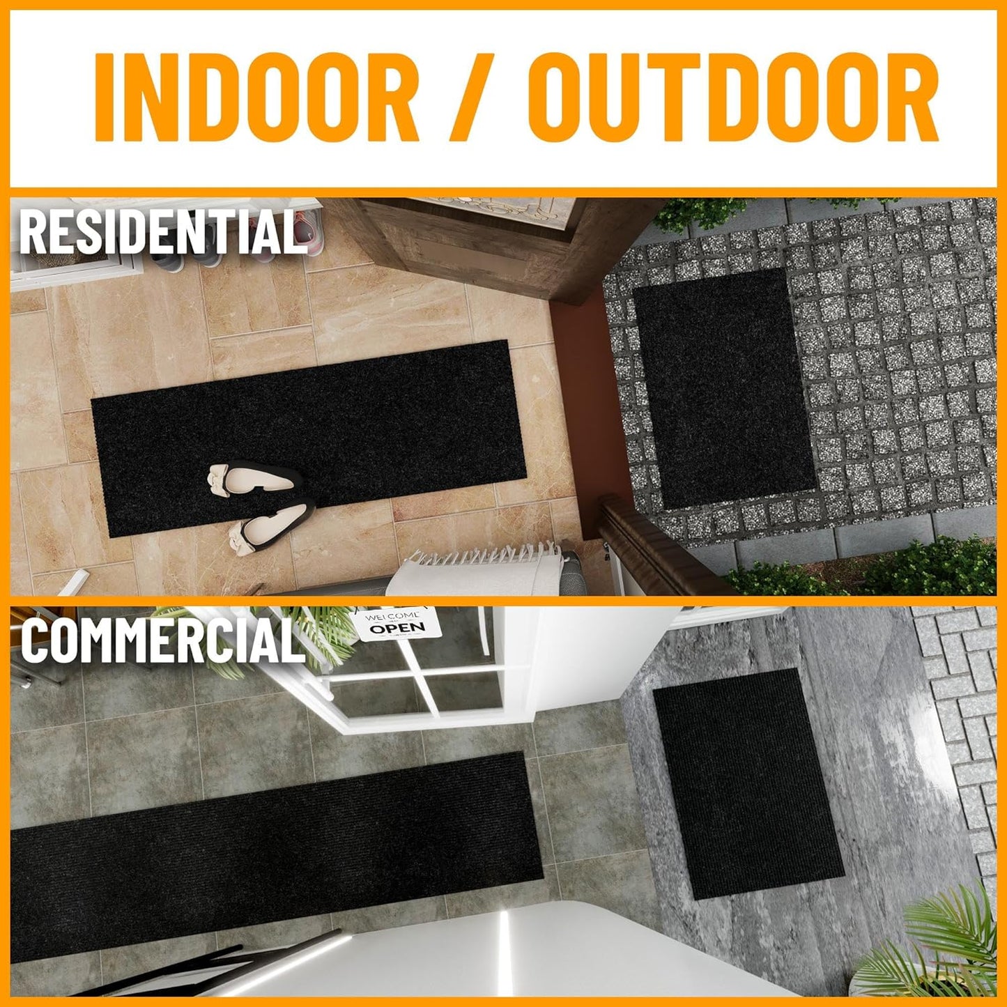 Ottomanson 3'11" x 11' Hallway Runner with Scraper Pile - Extra Durable Non-Slip Rug Mat for Indoor & Outdoor Use - Ideal for Kitchen, Entryway & Garage - High-Traffic Carpet, Black